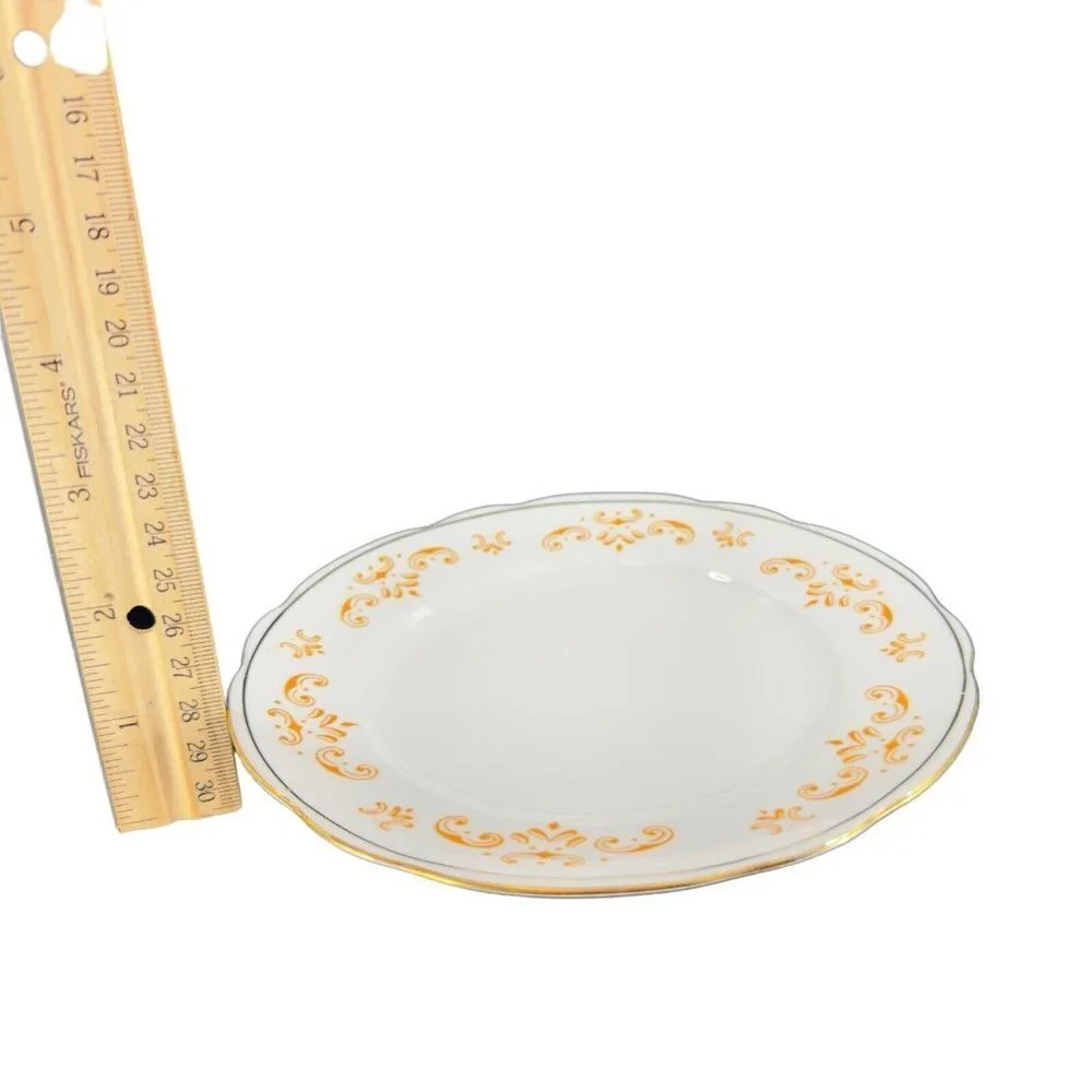 Cmielow Porcelain Ceramic Dish Plate Republic Of Poland Set 5‎ Orange White VTG